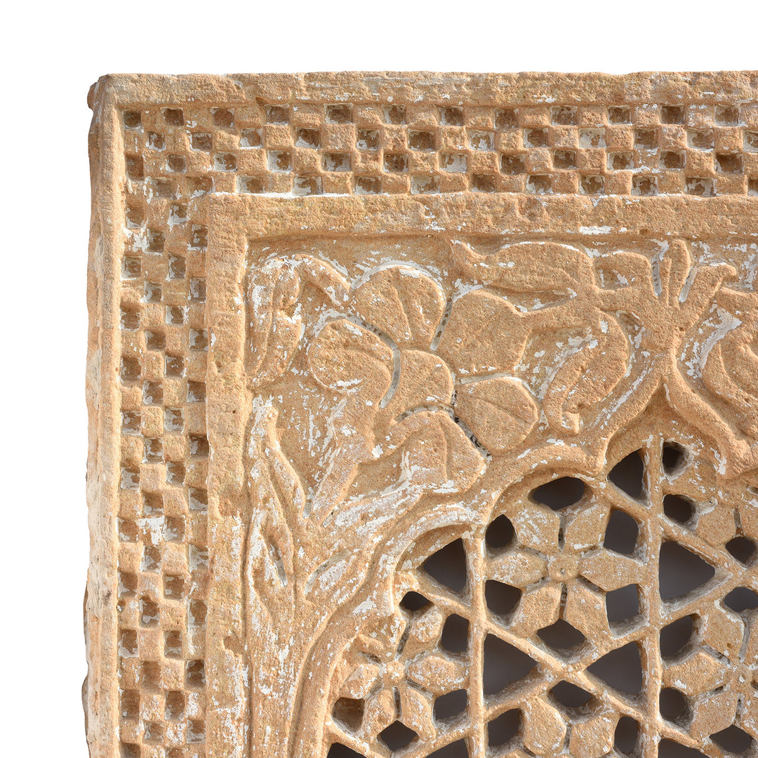 Corner Detail Of Old Carved Indian Stone Jali Panel From Rajasthan - 19thC | Indigo Antiques