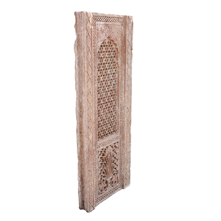 Angled View Of Old Carved Indian Stone Jali Panel From Rajasthan - 19thC | Indigo Antiques