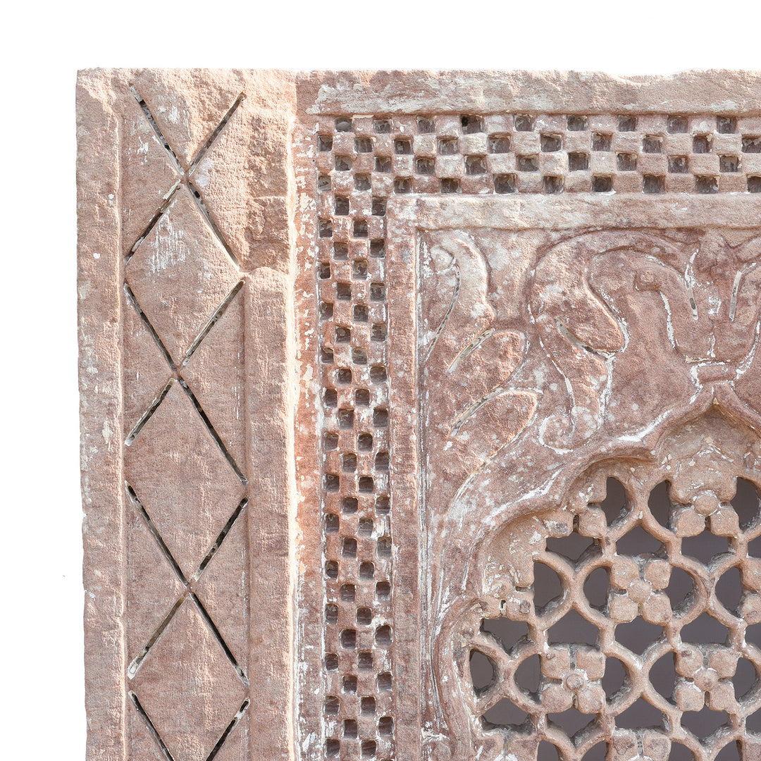Corner Detail From Old Carved Indian Stone Jali Panel From Rajasthan - 19thC | Indigo Antiques