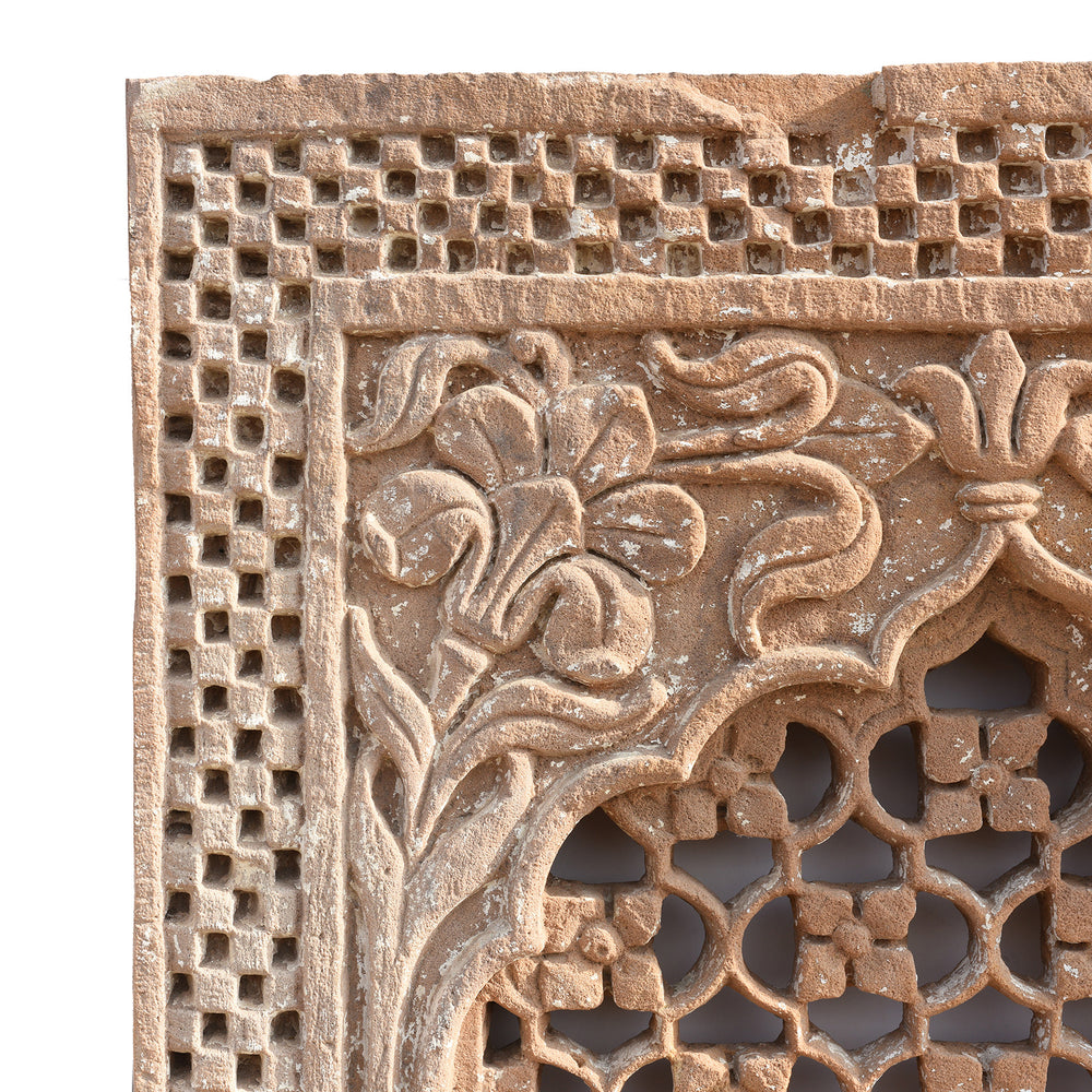Corner Detail From Old Carved Indian Stone Jali Panel From Rajasthan - 19thC | Indigo Antiques