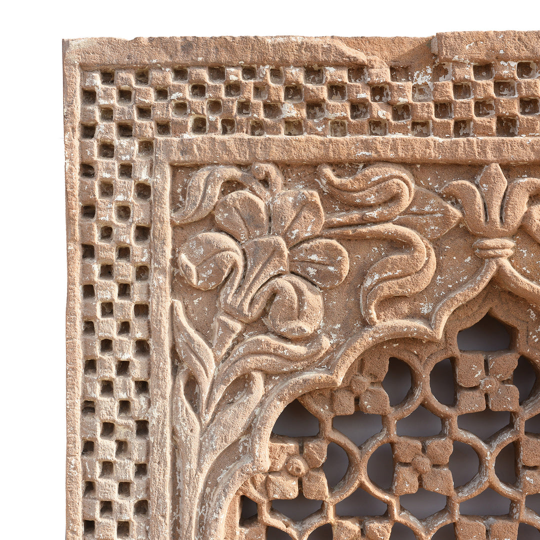 Corner Detail From Old Carved Indian Stone Jali Panel From Rajasthan - 19thC | Indigo Antiques