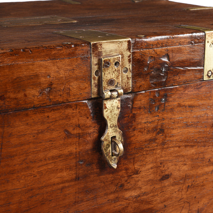 Latch Detail From Antique Brass Bound Teak Indian Military Chest From Rajasthan -19th Century | Indigo Antiques