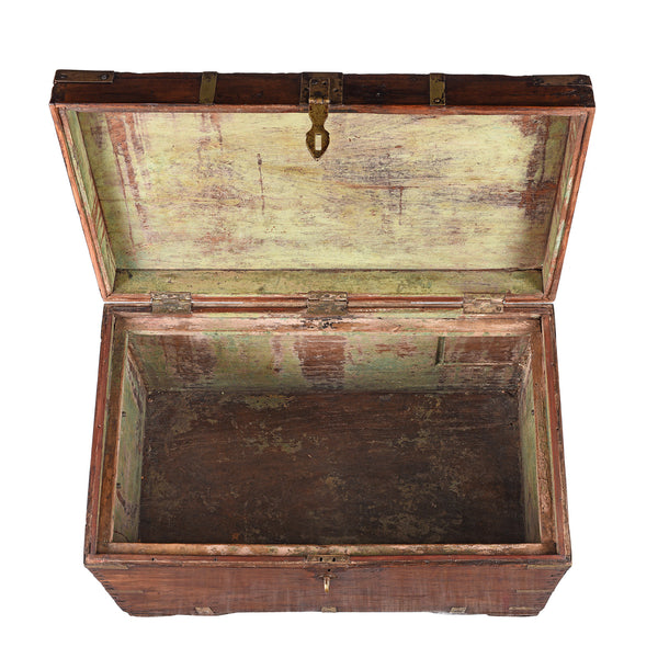 Brass Bound Teak Indian Military Chest From Rajasthan -19th Century