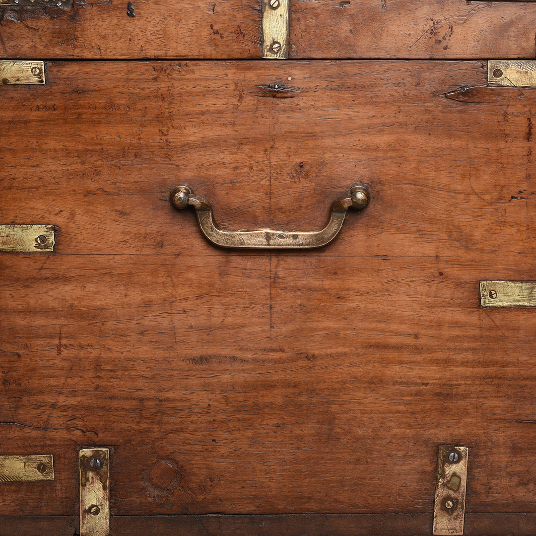 Handle Detail From Antique Brass Bound Teak Indian Military Chest From Rajasthan -19th Century | Indigo Antiques