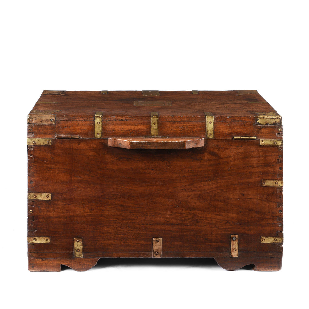 Back Of Antique Brass Bound Teak Indian Military Chest From Rajasthan -19th Century | Indigo Antiques