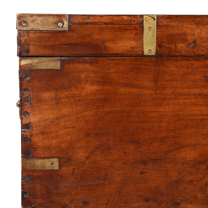 COrner Detail From Antique Brass Bound Teak Indian Military Chest From Rajasthan -19th Century | Indigo Antiques