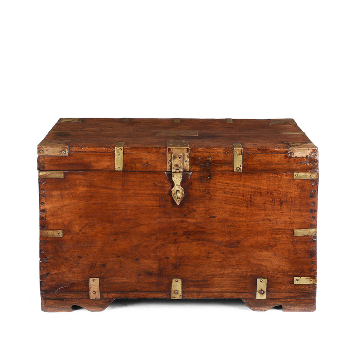Antique Brass Bound Teak Indian Military Chest From Rajasthan -19th Century | Indigo Antiques