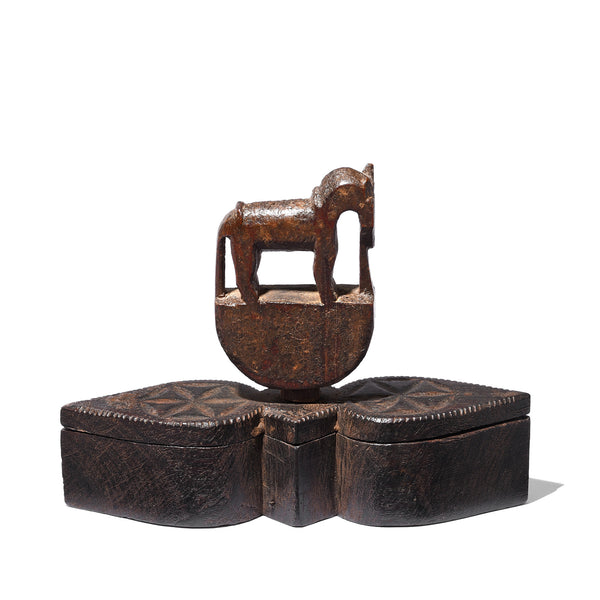 Carved Teak Tika Box From Rajasthan - Ca 1920