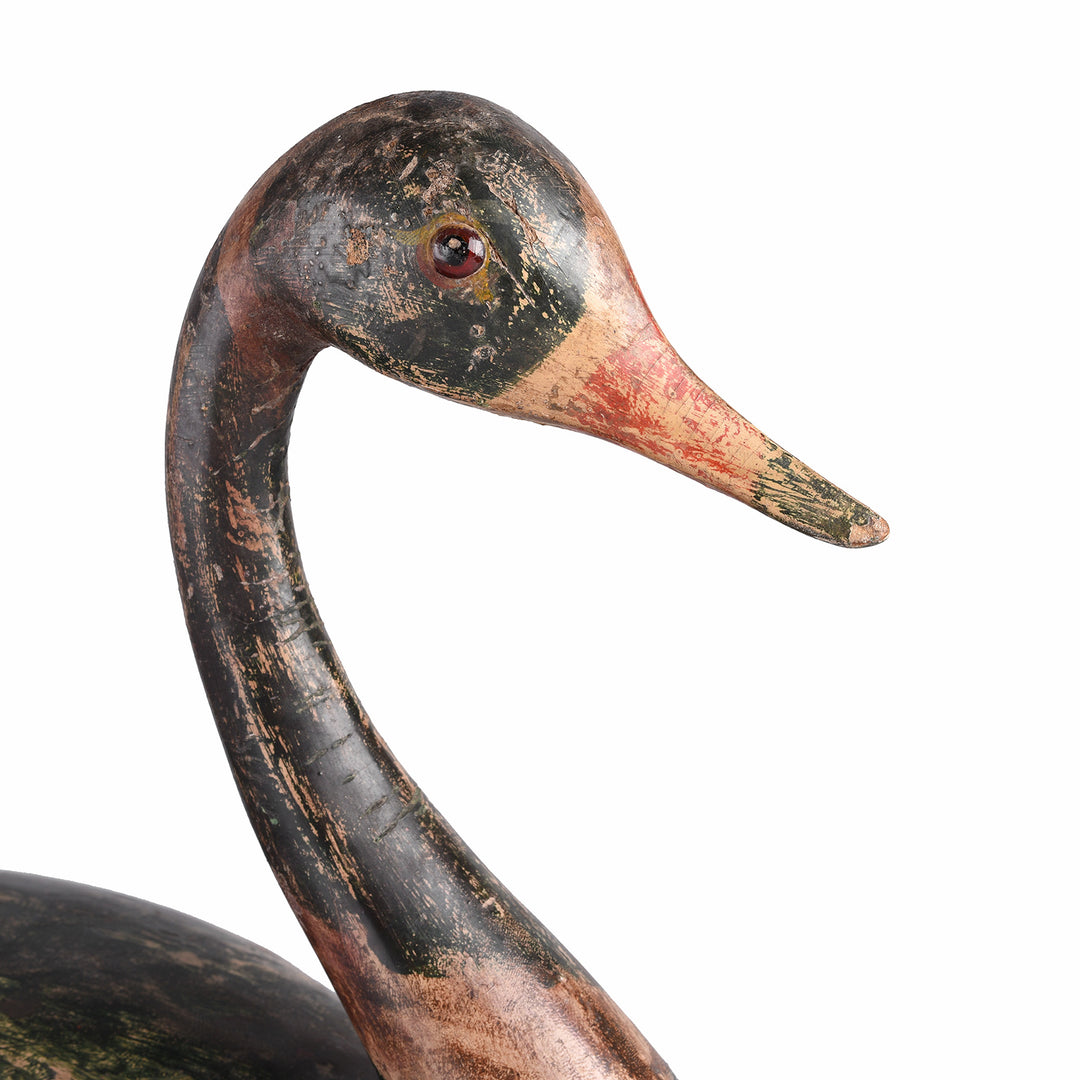 Head Detail From Antique Painted Wooden Decoy Duck From India - Ca 1920 | Indigo Antiques