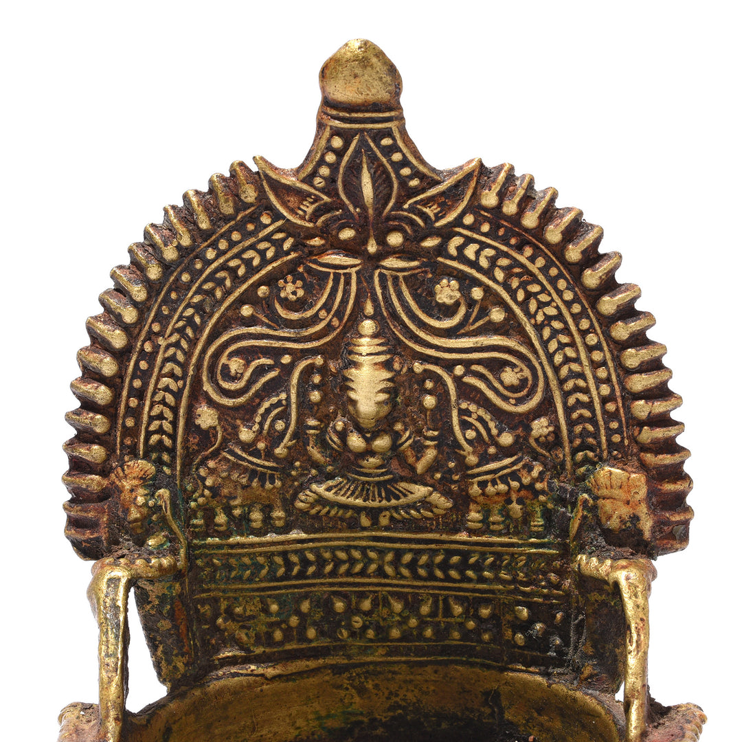 Detail From Antique Bronze Deepa Lakshmi Votive Lamp From Tamil Nadu - 19th Century | INDIGO ANTIQUES