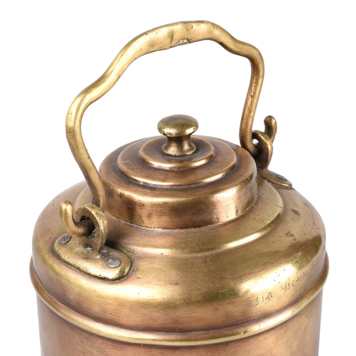 Lid Detail From Vintage Brass Ghee Pot From Mumbai - Ca 1940 | Indigo Antiques