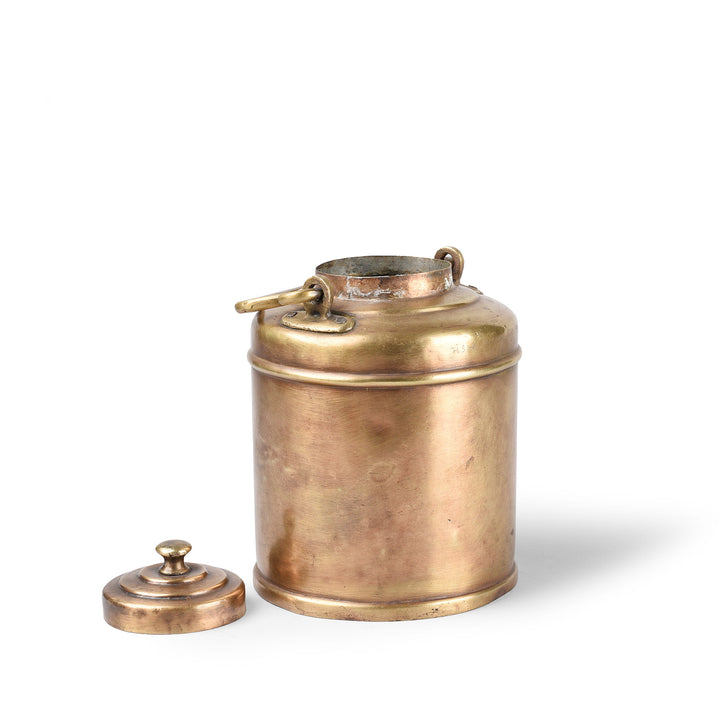 Lid Off View Of Vintage Brass Ghee Pot From Mumbai - Ca 1940 | Indigo Antiques