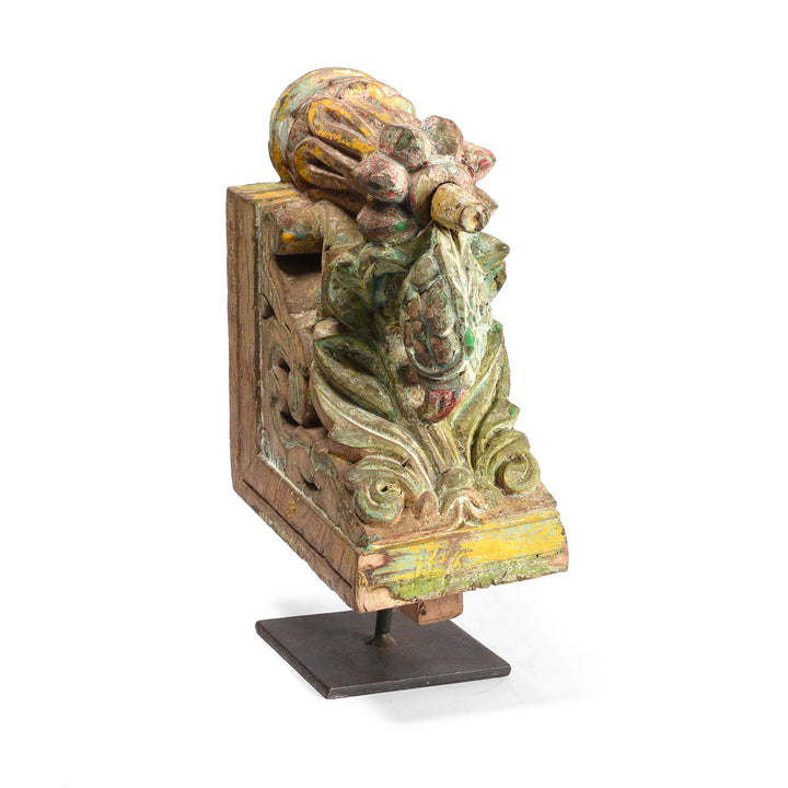 Antique Carved & Painted Teak Corbel From Maharashtra - 19th Century | Indigo Antiques