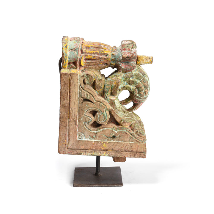 Antique Carved & Painted Teak Corbel From Maharashtra - 19th Century | Indigo Antiques