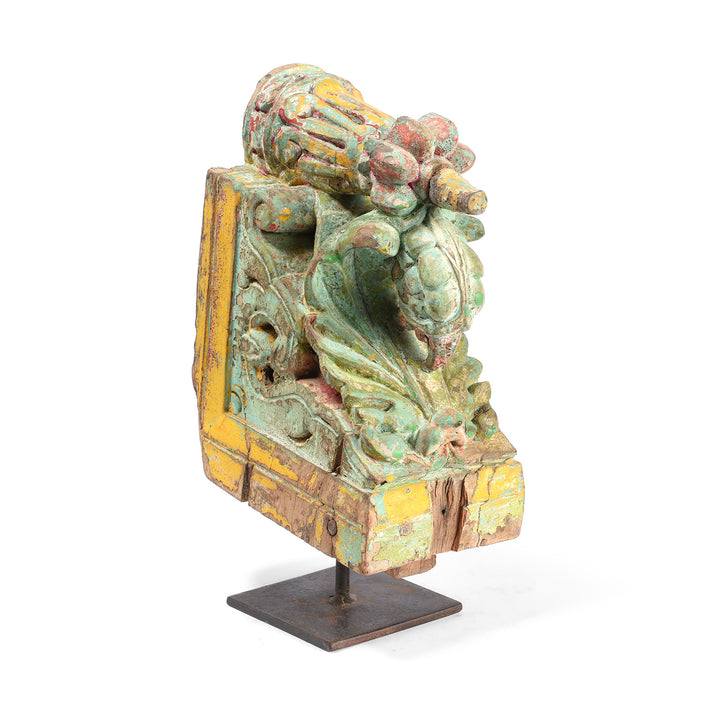 Carved & Painted Teak Corbel From Maharashtra - 19th Century | Indigo Antiques