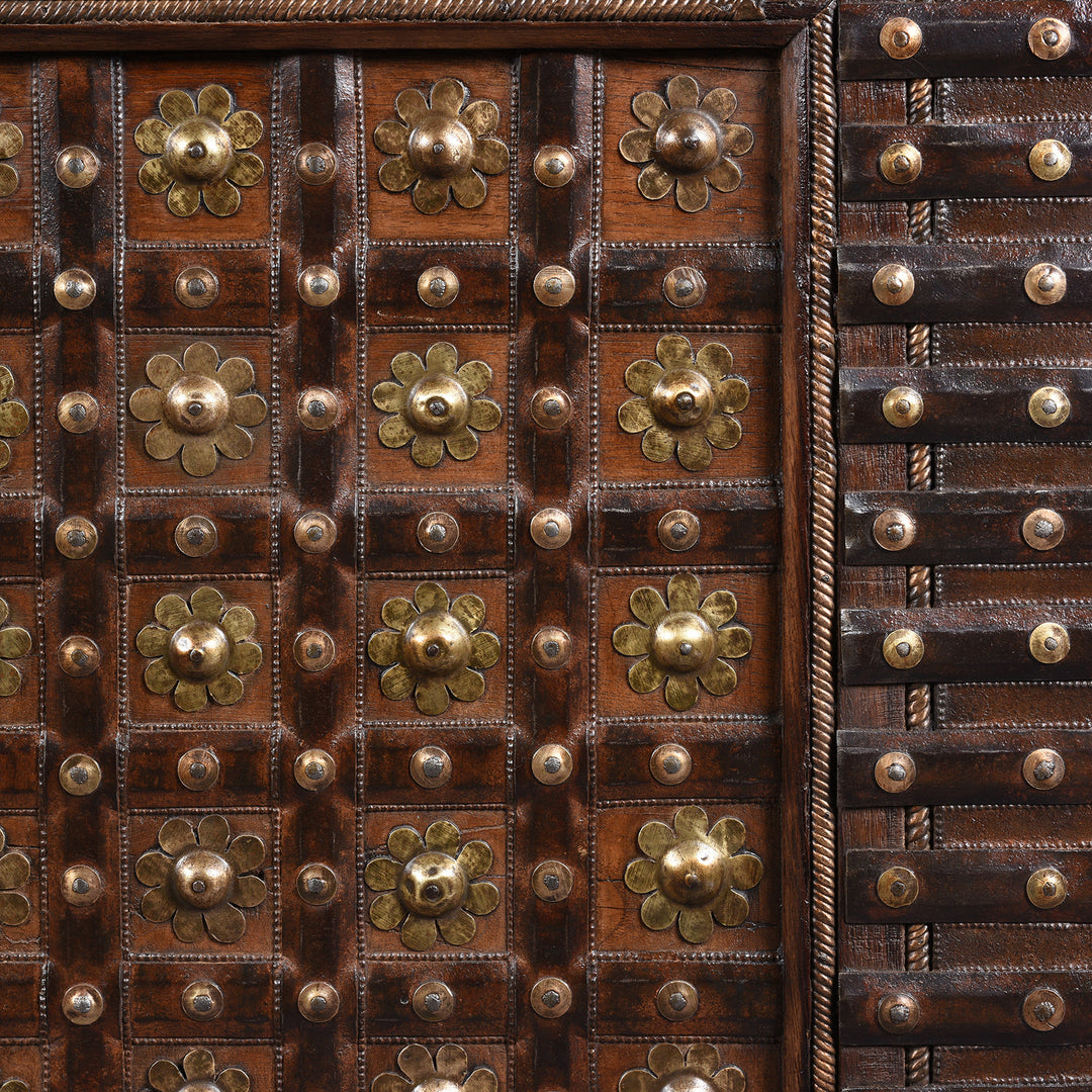 Brasswork Detail From Antique Brass Bound Indian 'Pithara' Chest From Gujarat - 18th Century | Indigo Antiques