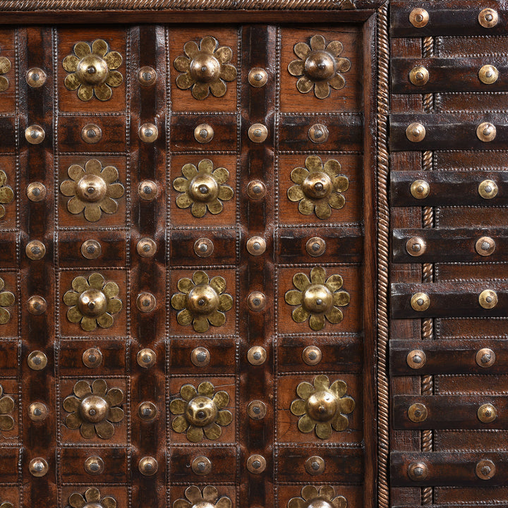 Brasswork Detail From Antique Brass Bound Indian 'Pithara' Chest From Gujarat - 18th Century | Indigo Antiques