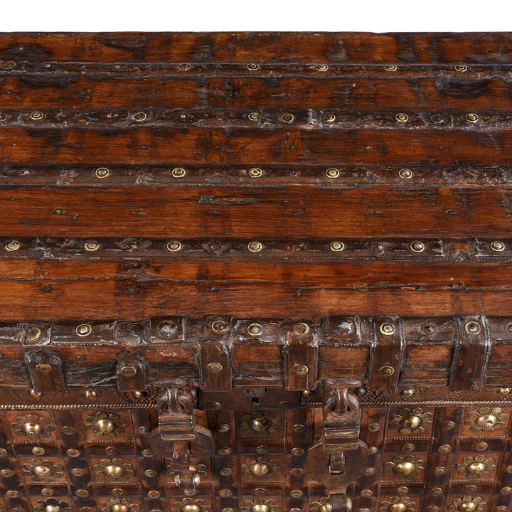 Top Detail From Antique Brass Bound Indian 'Pithara' Chest From Gujarat - 18th Century | Indigo Antiques