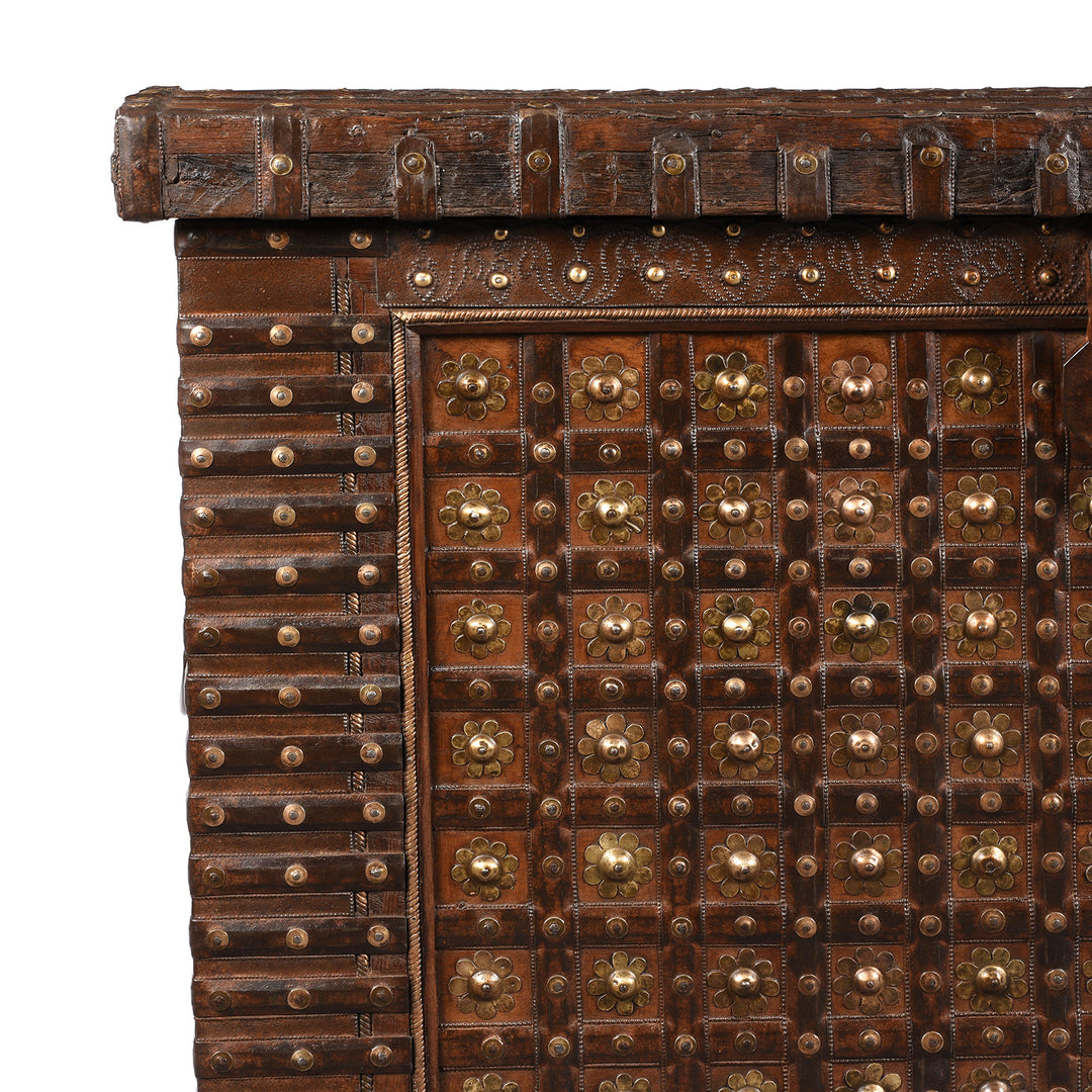 Corner detail from Antique Brass Bound Indian 'Pithara' Chest From Gujarat - 18th Century | Indigo Antiques