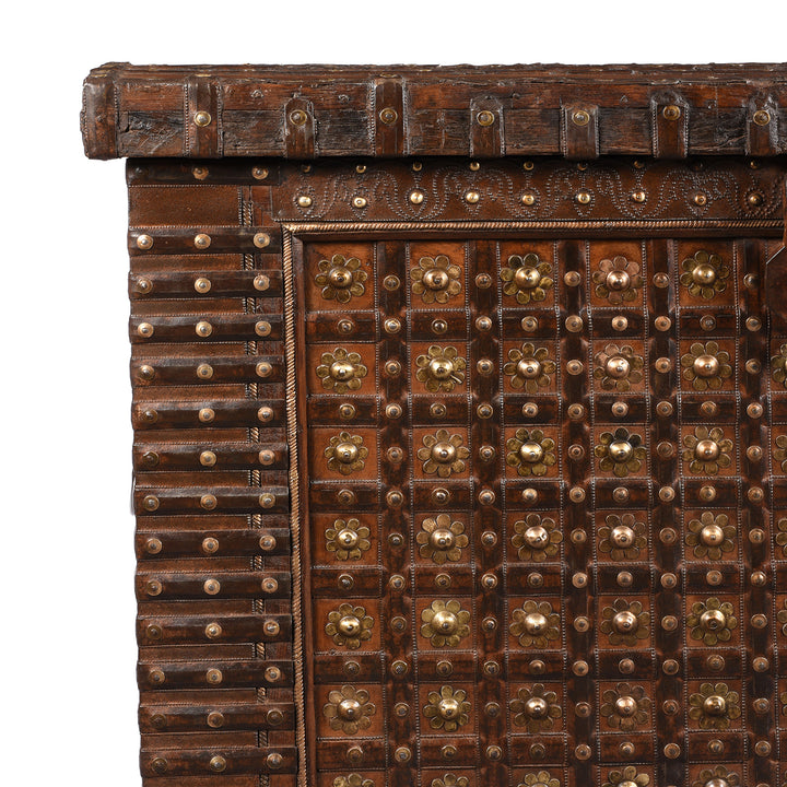 Corner detail from Antique Brass Bound Indian 'Pithara' Chest From Gujarat - 18th Century | Indigo Antiques
