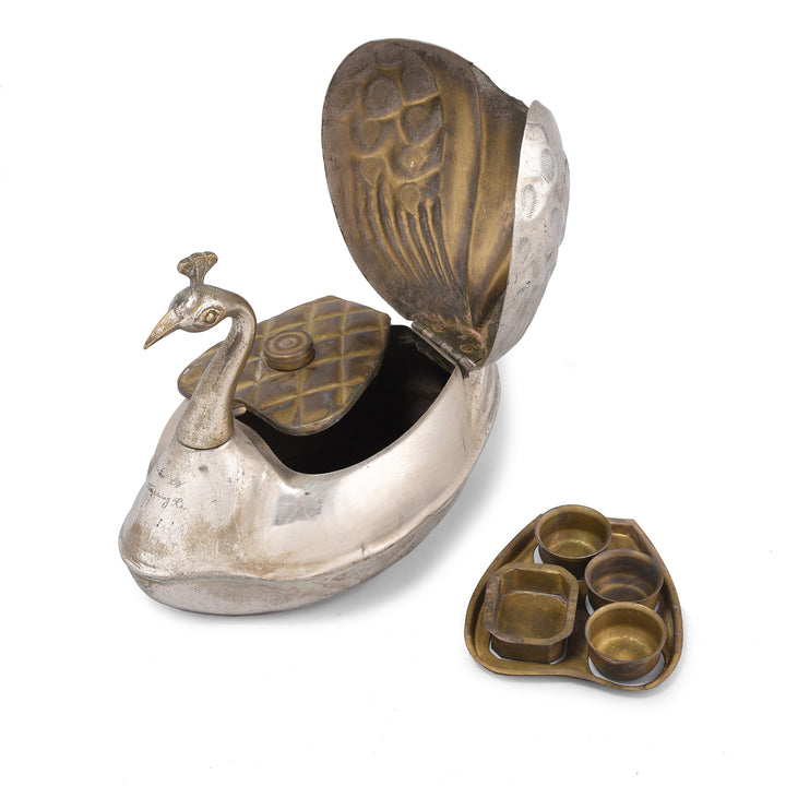Open View Of Vintage Peacock Shaped Betelnut Box - Ca 1950 | Indigo Antiques