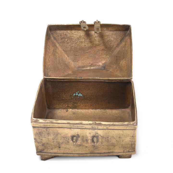 Open Lid View Of Antique Brass Jewellery Box From Rajasthan - 18th Century | Indigo Antiques