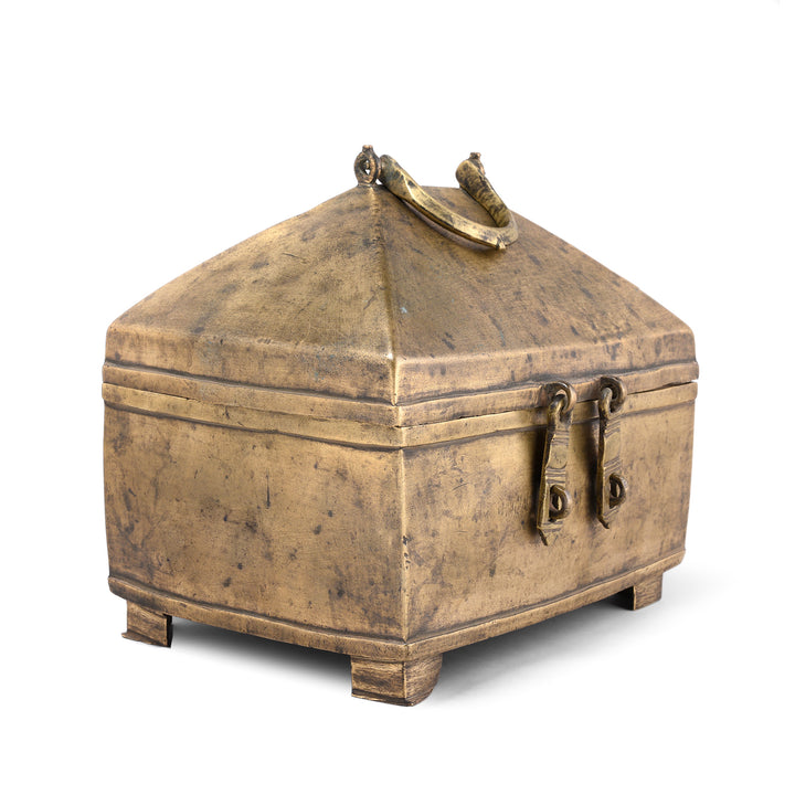 Angled View Of Antique Brass Jewellery Box From Rajasthan - 18th Century | Indigo Antiques