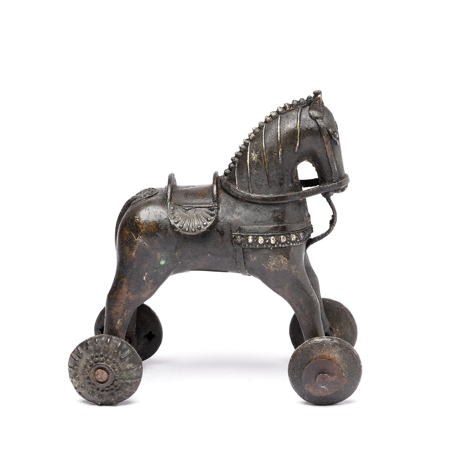 Antique Bronze Horse Wheel Toy From Bundelkhand - 19thC