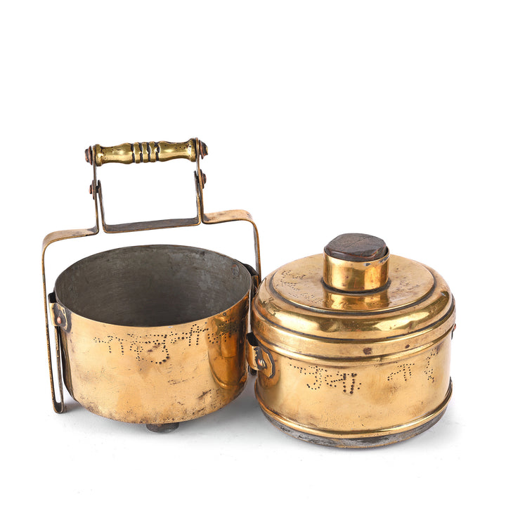2 Tier Indian Vintage Brass Tiffin Box Set - Ca 1930 | Indigo Antiques