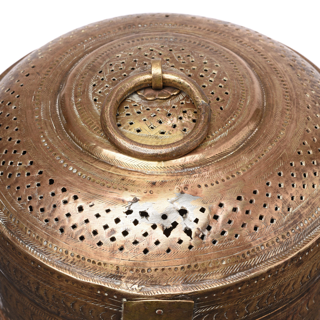 Top Of Antique Brass Jali Work Paan Box From Rajasthan - 19thC | Indigo Antiques