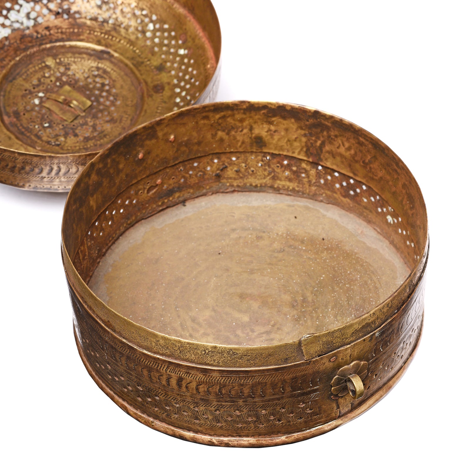 Interior Of Antique Brass Jali Work Paan Box From Rajasthan - 19thC | Indigo Antiques