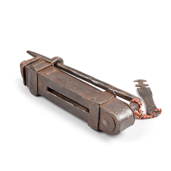 Original Indian Iron Padlock With Key - 18thC