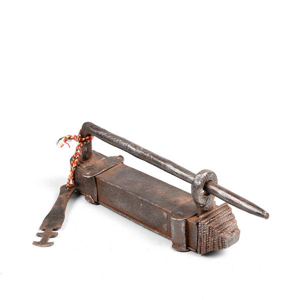 Original Indian Iron Padlock With Key - 18thC