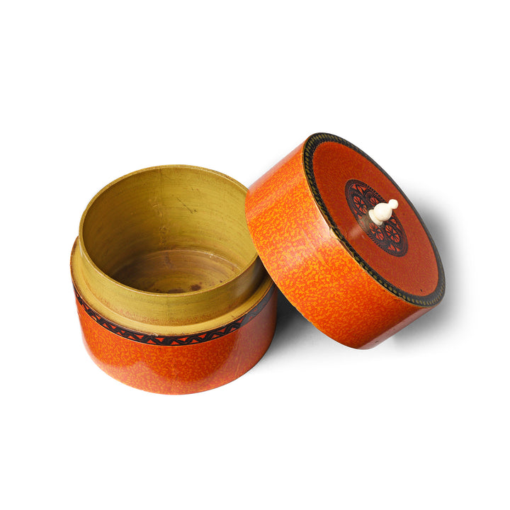 Lid Off View Of  Antique Old Scratchwork Lacquer Pot From Rajasthan - Late 19Th Century | Indigo Antiques