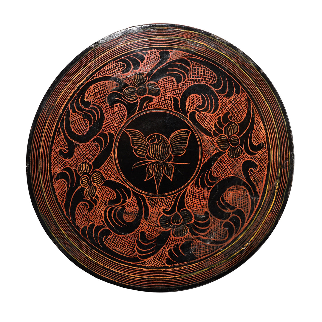 Top Down View Of Antique Burmese Black Lacquered Tiffin Box - Ca 1920 | Indigo Antiques