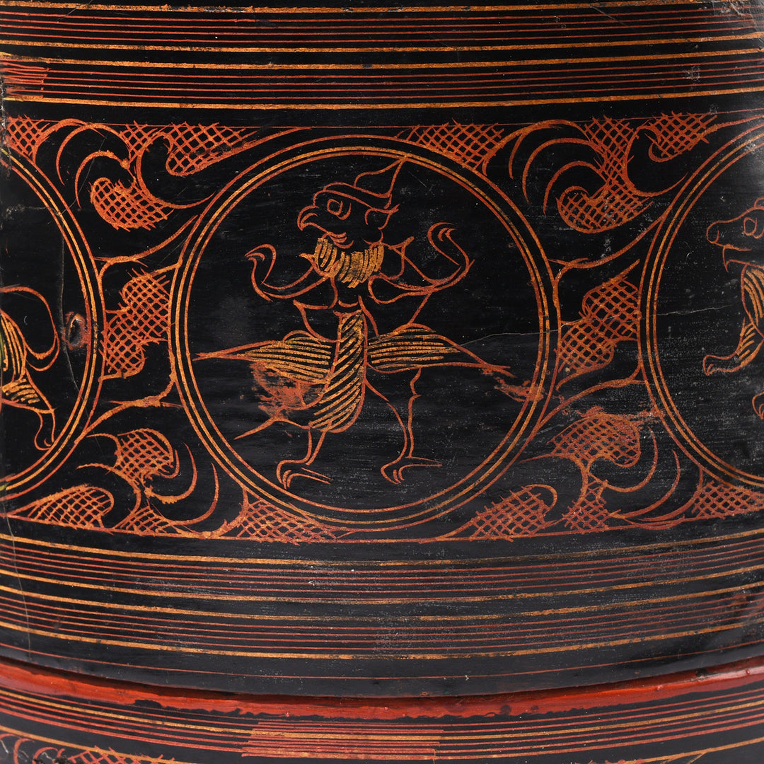 Animal Detail From Antique Burmese Black Lacquered Tiffin Box - Ca 1920 | Indigo Antiques