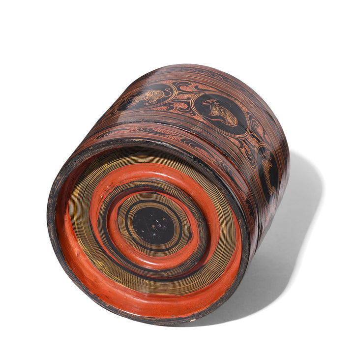 Bottom View Of Antique Burmese Black Lacquered Tiffin Box - Ca 1920 | Indigo Antiques