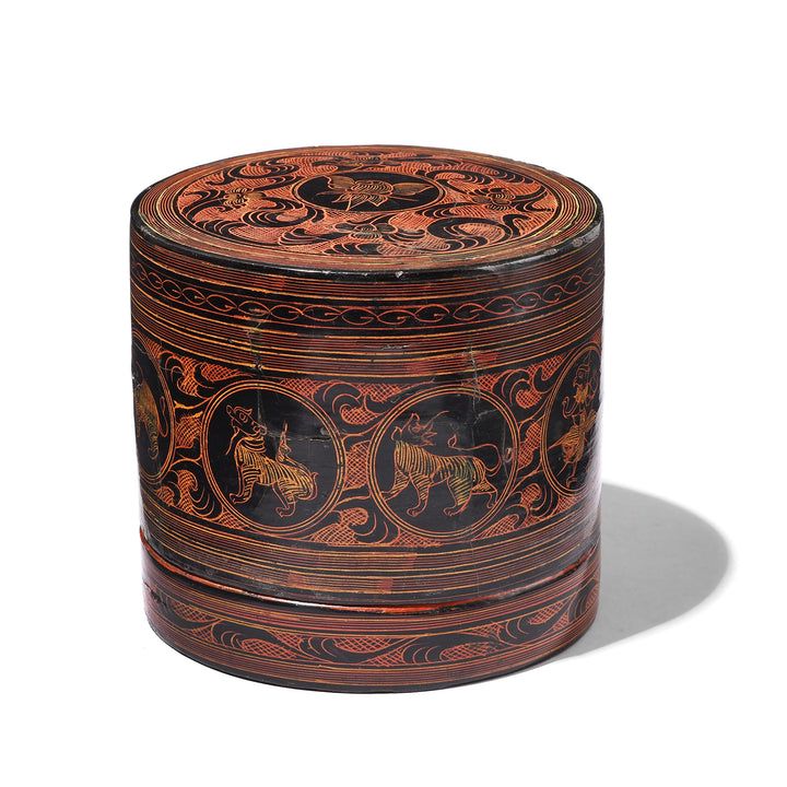  Detail From Antique Burmese Black Lacquered Tiffin Box - Ca 1920 | Indigo Antiques