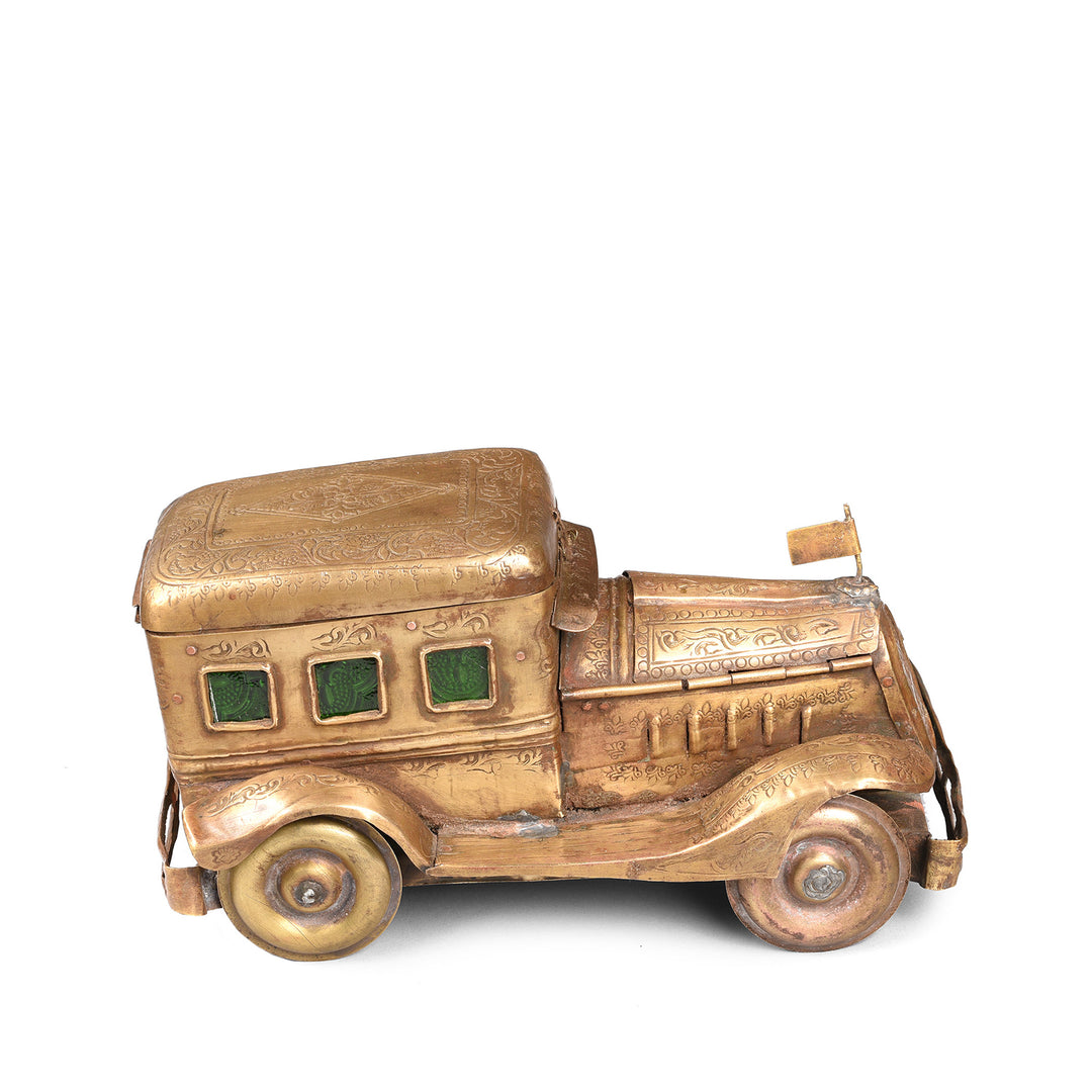 Side VIew Of Vintage Brass Car Paan Box - Ca 1910 | Indigo Antiques