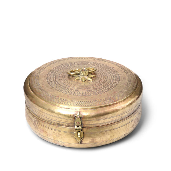 Large Indian Brass Chapati Box - 19thC