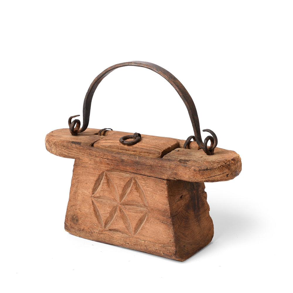 Angled View Of Antique Indian Teak Ghee Pot From Rajasthan - 19th Century | Indigo Antiques