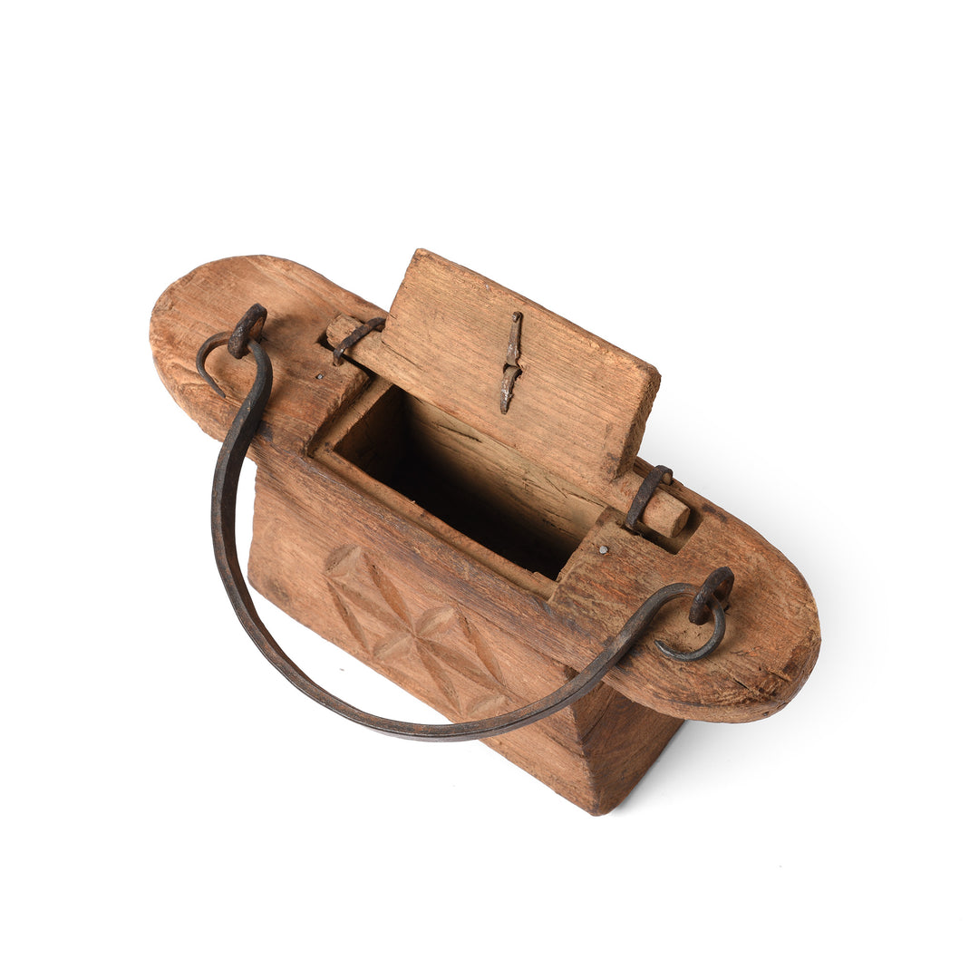 Top Down View Of Antique Indian Teak Ghee Pot From Rajasthan - 19th Century | Indigo Antiques