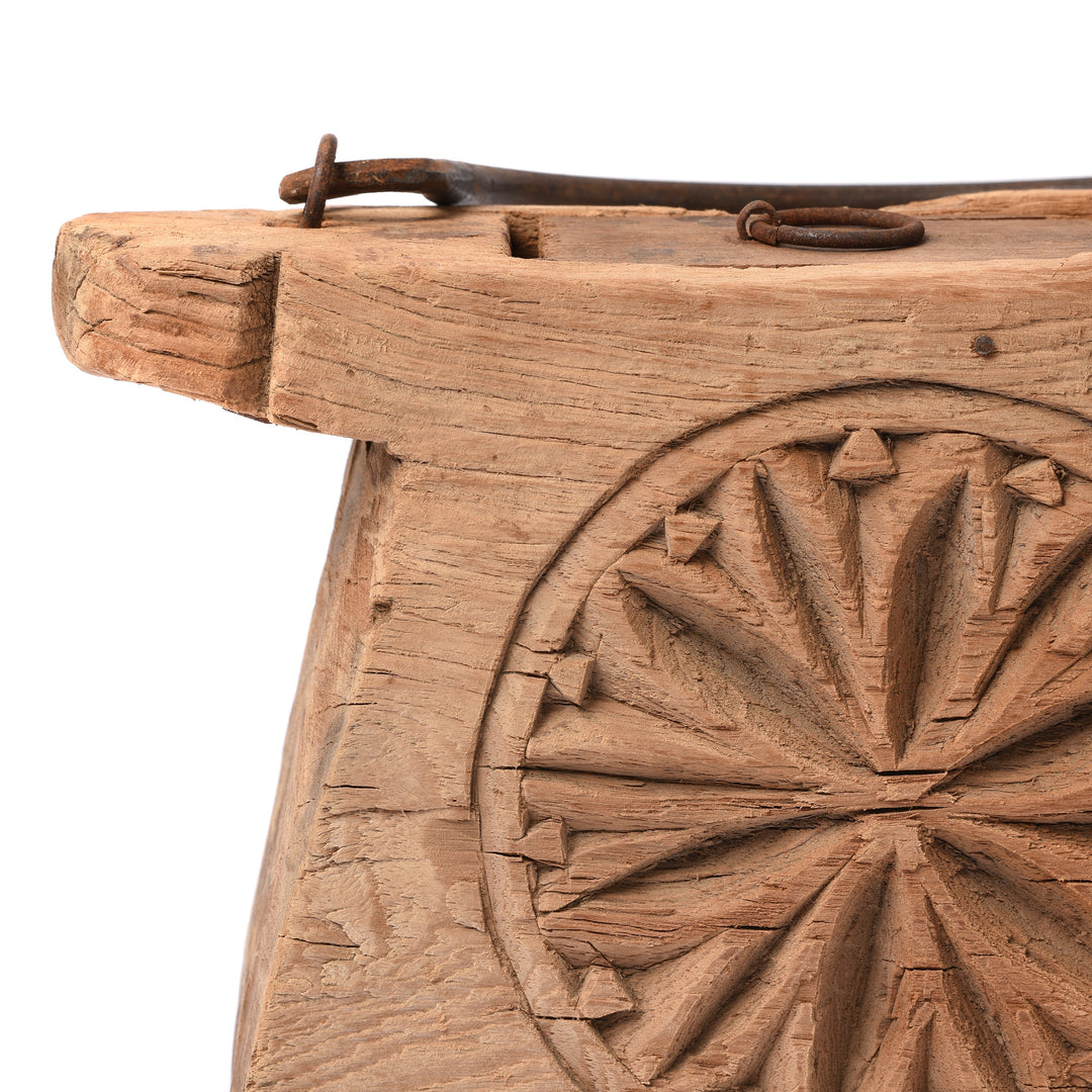 Corner Detail from Antique Indian Teak Ghee Pot From Rajasthan - 19th Century | Indigo Antiques