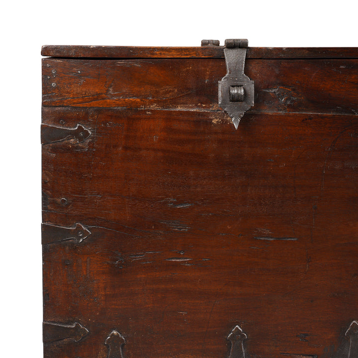 Corner Detail From Antique Carved Roheda Wood Dowry Chest From Rajasthan - 19th Century | Indigo Antiques