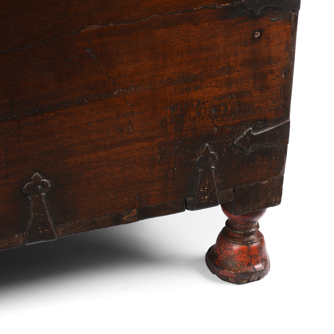 Leg Detail From Antique Carved Roheda Wood Dowry Chest From Rajasthan - 19th Century | Indigo Antiques