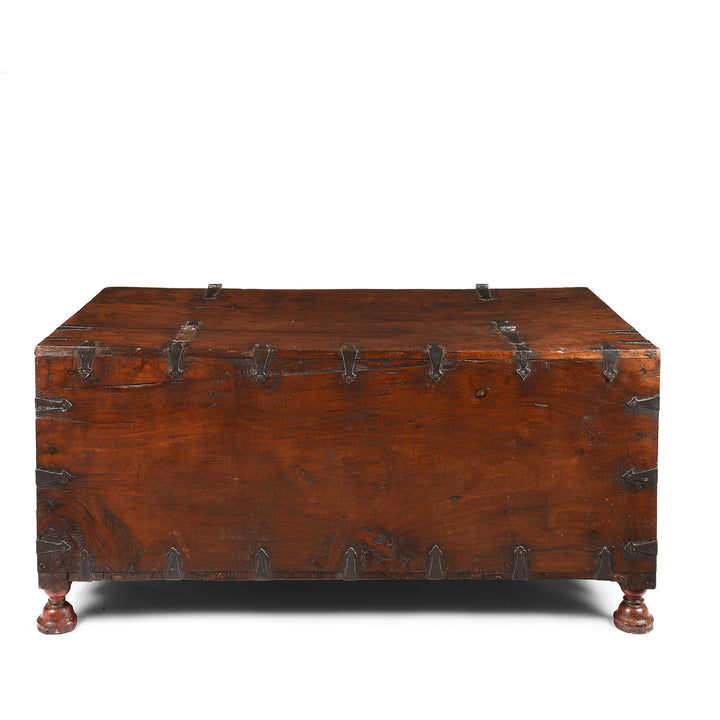 Back Of Antique Carved Roheda Wood Dowry Chest From Rajasthan - 19th Century | Indigo Antiques