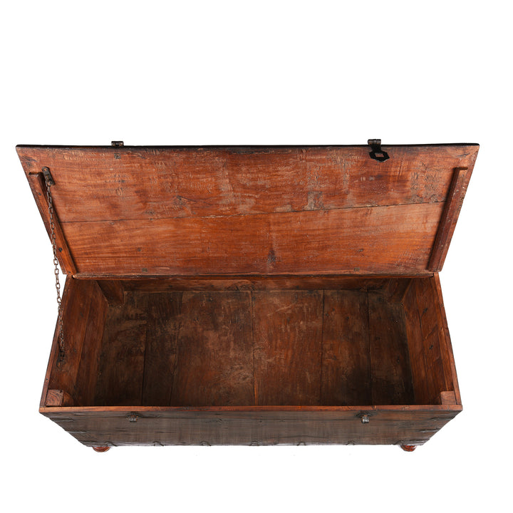 Open Lid View Of Antique Carved Roheda Wood Dowry Chest From Rajasthan - 19th Century | Indigo Antiques