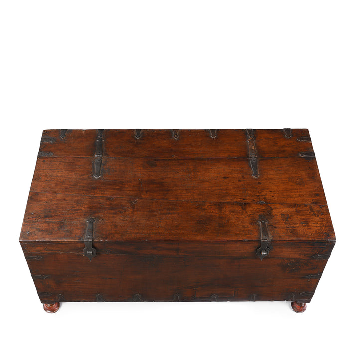 Top Down View Of Antique Carved Roheda Wood Dowry Chest From Rajasthan - 19th Century | Indigo Antiques