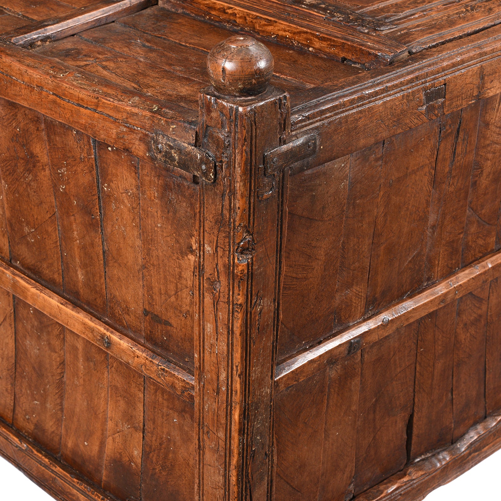 Corner View Of Antique Indian Stick Box Chest From Rajasthan - 19th Century | Indigo Antiques