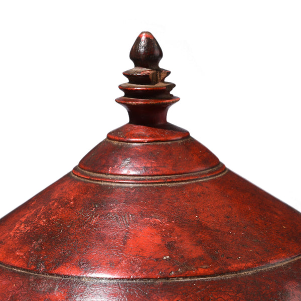 Red Lacquer Pot From Uttar Pradesh - Early 20th Century